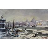 NAGY (ACTIVE 1920s); oil on canvas, Continental port scene in winter, signed lower-left, 57 x 88cm,