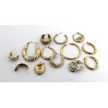 A quantity of 9ct gold jewellery, mainly hoop earrings (some non-matching), approx combined 10.2g.