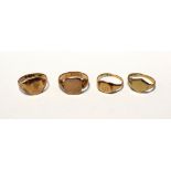 Four 9ct rose gold and yellow gold gentlemen's signet rings, sizes P, Q, S and T,