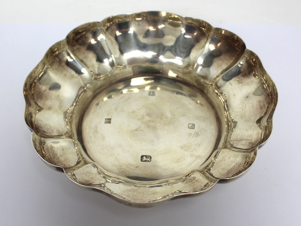 An Elizabeth II hallmarked silver bowl with fluted edge, Barker Elllis Silver Co.