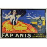 A c1920s French Art Deco advertising linen lithograph poster for 'Fap: Nais Celui des Connaisseurs'