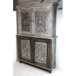 An Indian hardwood silver gilded two-tier cabinet,