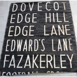 A part tram destination blind for the Liverpool area with destinations for Dovecot, Edge Hill,