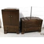 An Art Deco oak tallboy, width 76cm and a matching chest of three long drawers (2).