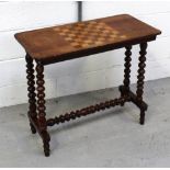 A Victorian walnut and inlaid chess table, stretchered bobbin-turned supports, width 78cm.