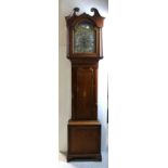 An early 19th century oak, mahogany and satinwood banded longcase clock,