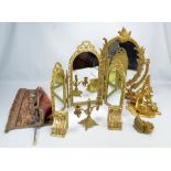A quantity of metalware including a swing toilet mirror, triptych mirror, candle holder, etc.