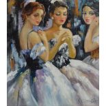 YURI DENISSOV (Russian, 20th /21st century); oil on canvas, three female ballet dancers,