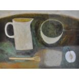 VIVIENNE WILLIAMS; mixed media, still life of jug, bowl, spoon and apple, signed, 40.