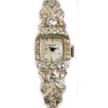 ROSIERES; an early 20th century Swiss platinum and diamond manual wind lady's cocktail wristwatch,