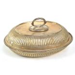 JOSEPH HORACE SAVORY; a Victorian hallmarked silver oval entree dish with gadrooned decoration,