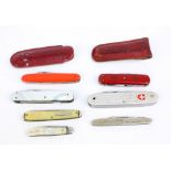 Seven various pen knives to include a mother of pearl handled silver bladed example,