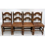 A set of four chairs with carved backs and leather upholstered seats (4).