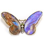 An early 20th century French 15ct yellow gold and gem set butterfly brooch,