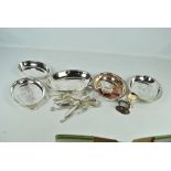 A quantity of electroplated items including entree dishes, a handled cigarette box,