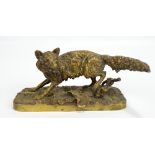 AFTER PJ MENE; a bronze model of a fox on naturalistic rectangular base,