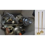 A mixed lot of predominantly brassware to include a pair of standard lamps,