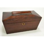 A 19th century rosewood sarcophagus tea caddy, width 25cm, height approx 12cm.