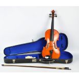 A full sized German Stradivarius copy violin with internal label and two-piece back,