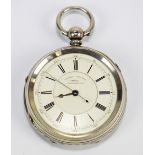 A Victorian hallmarked silver cased open faced key wind chronograph pocket watch,