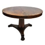 A Victorian burr walnut breakfast table on turned column and tripartite base with four feet to