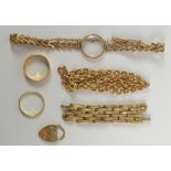 A small quantity of jewellery comprising 9ct yellow gold watch case and bracelet,