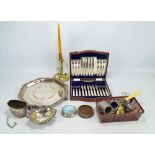 A small collection of electroplated items including a foliate decorated pedestal dish,