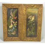 UNATTRIBUTED; a pair of early 20th century oils on canvas, birds amongst floral motifs,