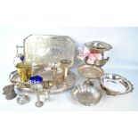 A quantity of electroplated items to include a large campana shaped bottle cooler, a soup ladle,