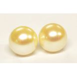 WITHDRAWN A pair of 9ct yellow gold and cultured pearl ear studs.