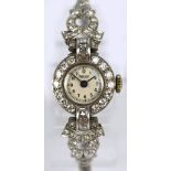 ROTARY; an Art Deco platinum and diamond manual wind lady's cocktail wristwatch,