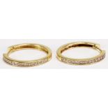 A pair of 9ct yellow gold diamond set hoop earrings, each diameter approx 2.2cm, approx 3.6g.