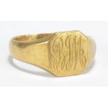 An 18ct yellow gold signet ring initialled to the shape square platform, size Q, approx 5.7g.