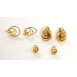 A pair of 9ct yellow gold knot earrings and two further pairs of earrings, combined approx 9.5g (3).