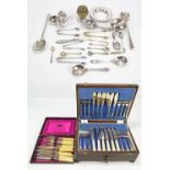 A small group of electroplated items to include an oak canteen of cutlery,