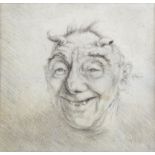 An etching depicting a grinning man with horns, signed in pencil 'Rudolf' (possibly), 24 x 23.