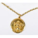 A 9ct yellow gold St. Christopher pendant suspended on a 72cm 9ct yellow gold chain, approx 14g.
