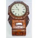 A late 19th/early 20th century American rosewood cased wall clock with mother of pearl inlay,