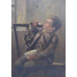 19TH CENTURY ENGLISH SCHOOL; oil on board, boy seated watching a fly, unsigned, 33 x 23cm, framed.