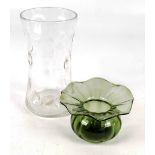 WHITEFRIARS; a James Powell designed crimped green glass bowl,