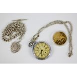 A circa 1960s 'aviation' chromed crown wind open face pocket watch,