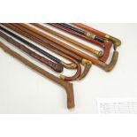 A collection of nine walking sticks and canes to include horn and antler handled examples,