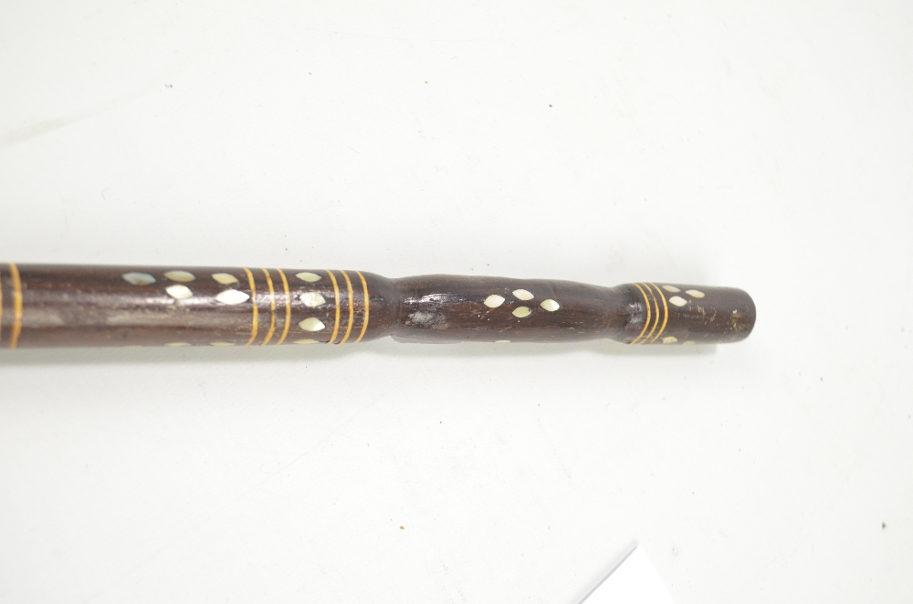 A wooden swagger stick with inlaid mother of pearl detail, length 61.5cm. - Image 2 of 2