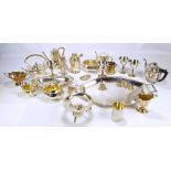 A quantity of electroplated items to include a twin handled tray with Celtic band decorated rim,