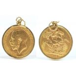 A George V full sovereign, 1913, in 9ct yellow gold pendant mount.