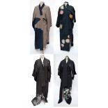 Four Japanese garments including silk embroidered kimono and three others (4).