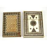 An Anglo-Indian inlaid ivory card case and a card wallet with leather interior, the larger 10.3 x 7.