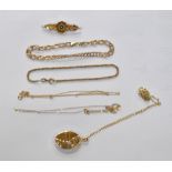 A group of 9ct yellow gold jewellery comprising two fine chain necklaces,