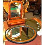 A Victorian mahogany dressing table swing mirror with base drawer, width 38.