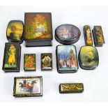 A group of twelve modern Russian lacquered trinket boxes.